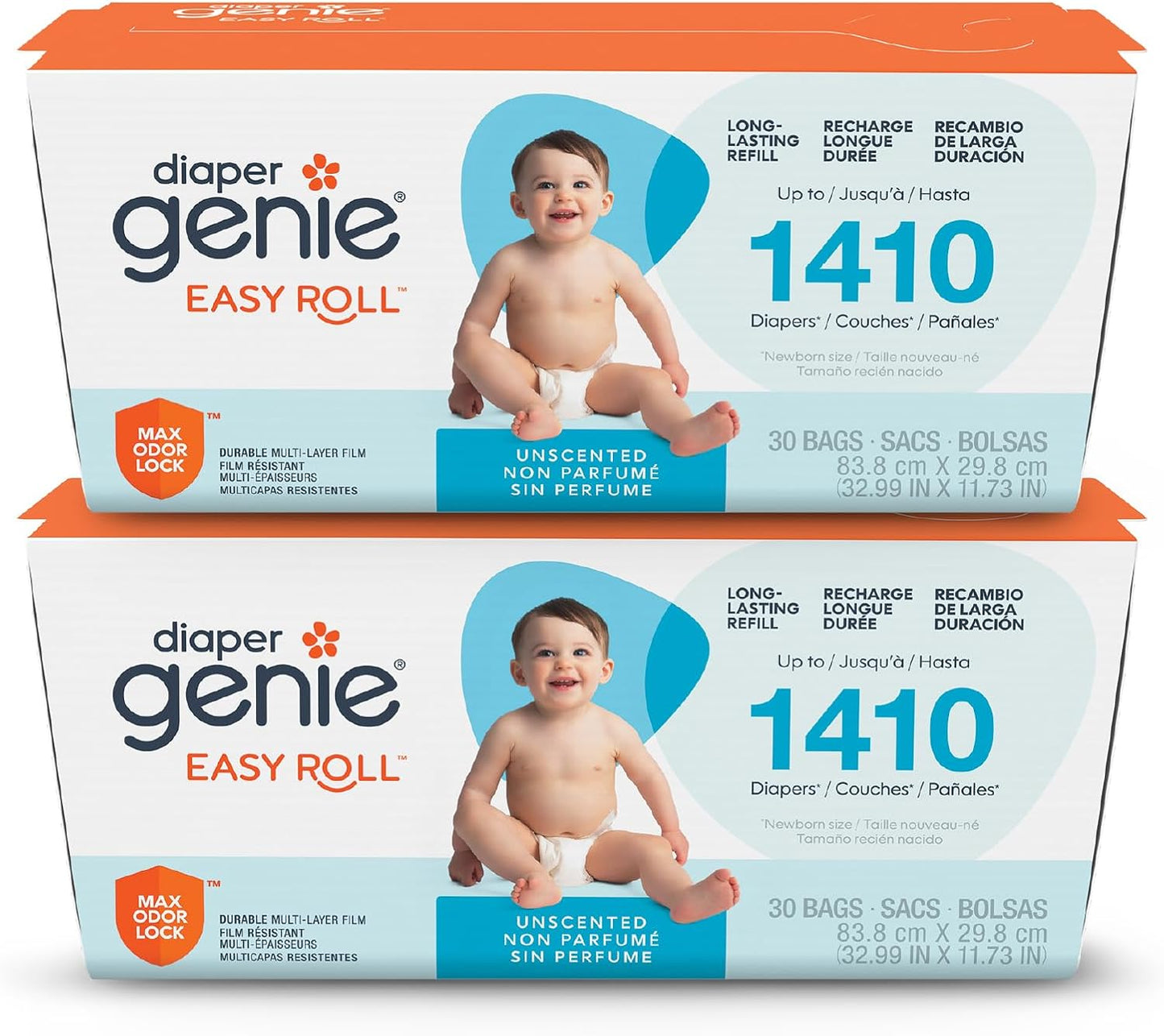 Diaper Genie Easy Roll Refill | 30 Bags Per Refill | Holds Up to 1410 Newborn Diapers | Odor Control | Diaper Pail Refill Bags | Fits Diaper Genie Signature & Platinum Pails