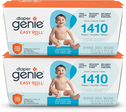 Diaper Genie Easy Roll Refill | 30 Bags Per Refill | Holds Up to 1410 Newborn Diapers | Odor Control | Diaper Pail Refill Bags | Fits Diaper Genie Signature & Platinum Pails