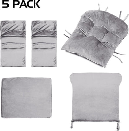 Lucky Monet 5Pcs Glider Rocker Replacement Cushions - Velvet Glider Cushions Replacement Set with Side Storage Pockets, Thick Glider Chair Cushions Washable & Non Slip, Cushion ONLY - Beige