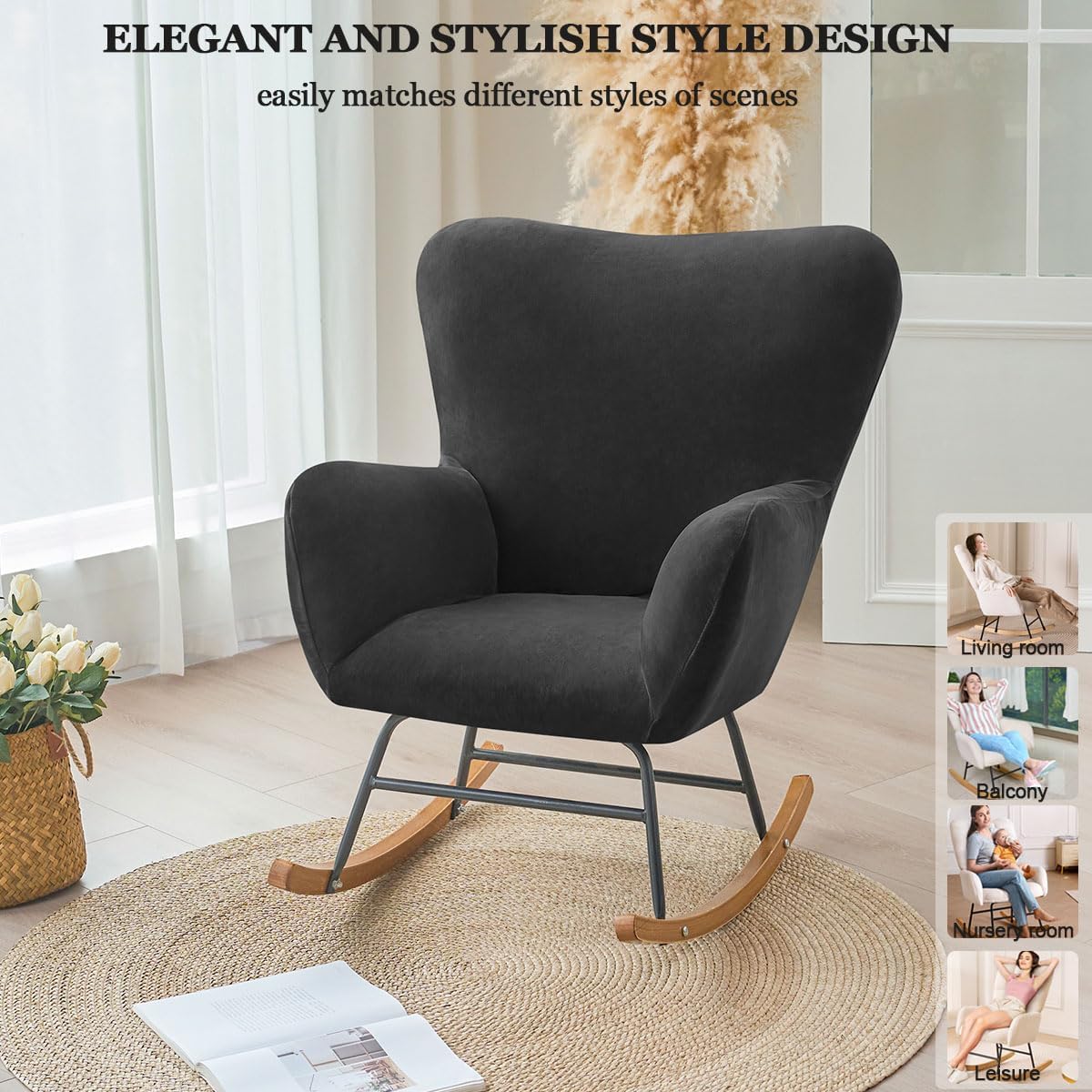 Levoberg Nursery Rocking Chair Cover Velvet Rocker Glider Chairs Cover Slipcovers Stretch Rocking Accent Chair Cover Recliner Armchair Slipcover for Nursery Living Room Bedroom Office Camel