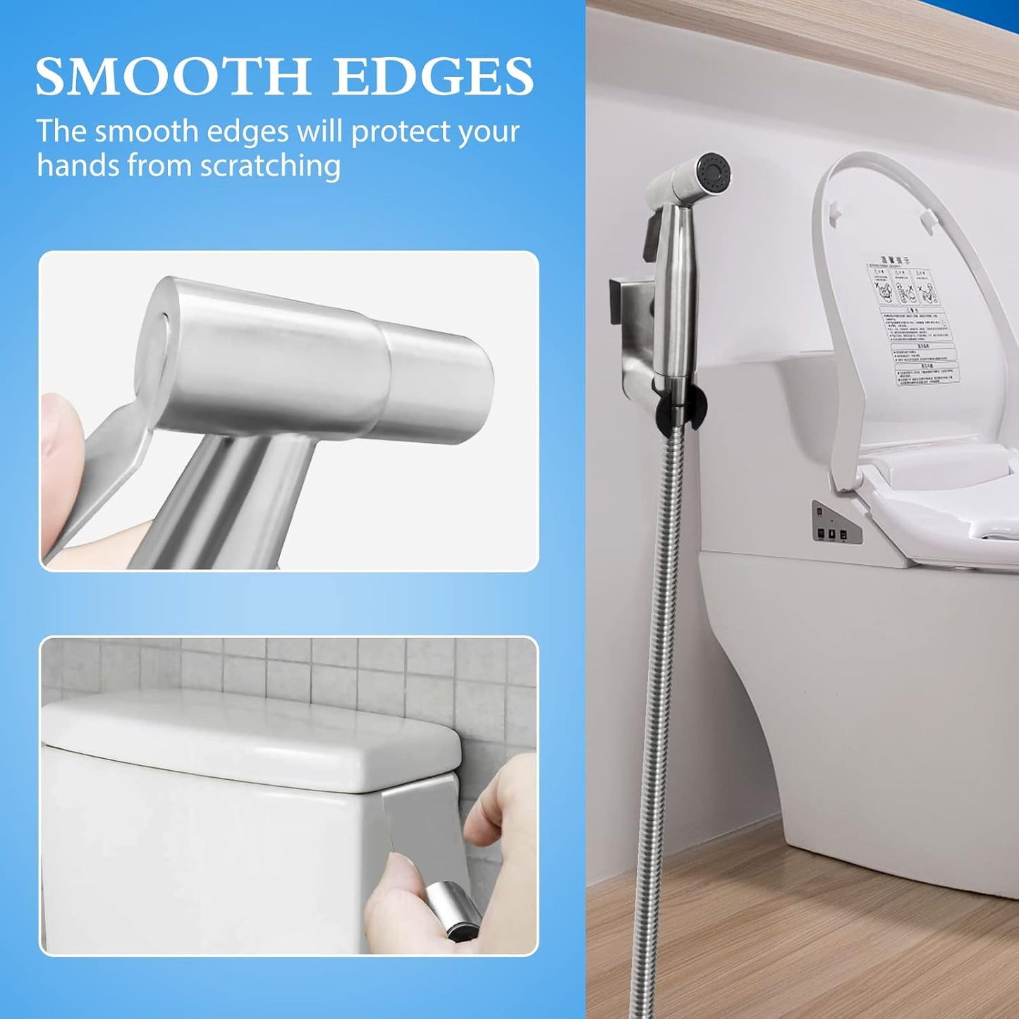 Ikaufen Handheld Bidet Sprayer for Toilet Adjustable Water Pressure Control Bidet Hose Attachment for Bathroom Shower Spray Stainless Steel Cloth Diaper Sprayer Kit