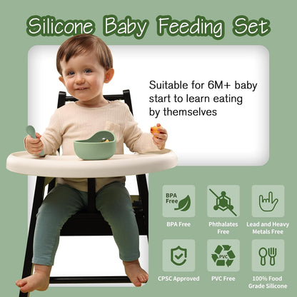 Baby Led Weaning Supplies, 17 Piece BPA-Free Silicone Feeding Set, Eating Essentials Baby Utensils with Suction Plate and Bowl, Pocket Bib, Sippy Cup with Lid, for 6+ Months, Blue