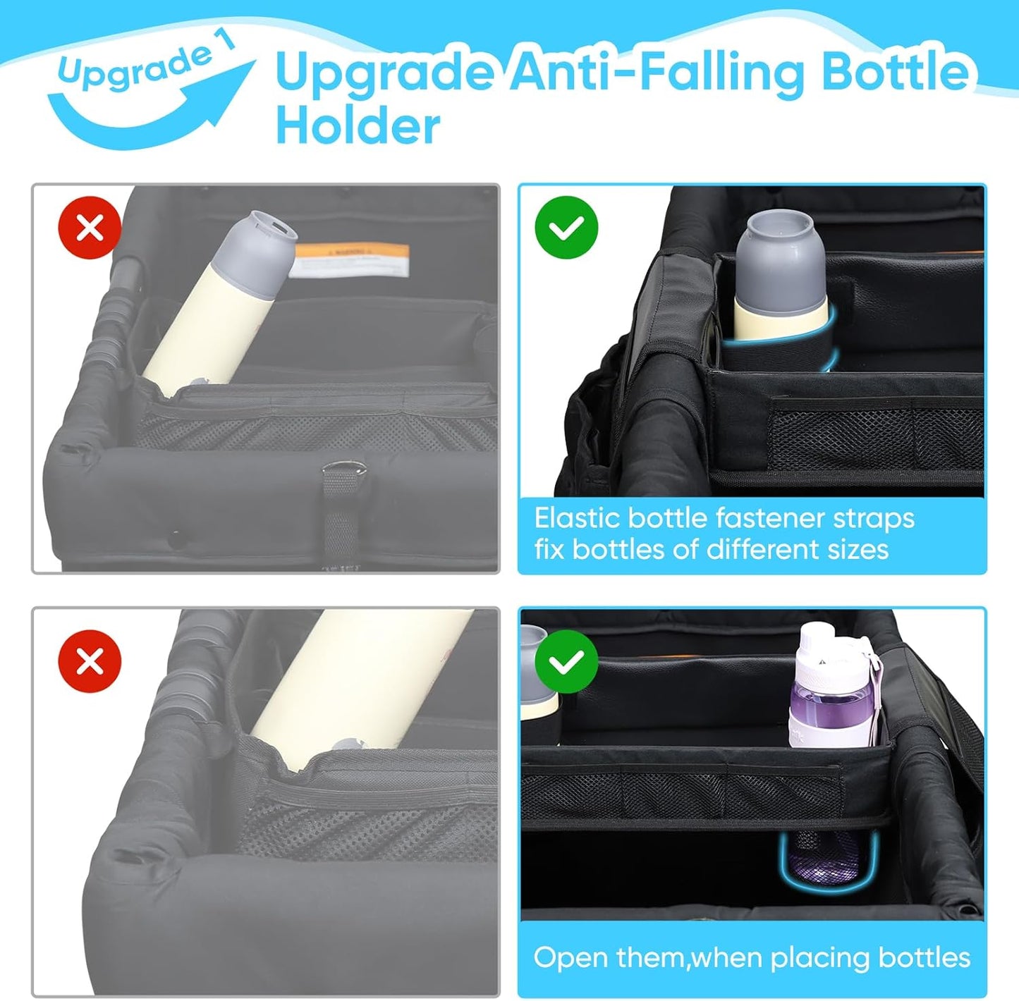 Stroller Snack Tray with Anti-Falling Bottle Holders for Wonderfold Wagon,Waterproof Faux Leather Interior,Easy to Install and Remove( W1,W2)