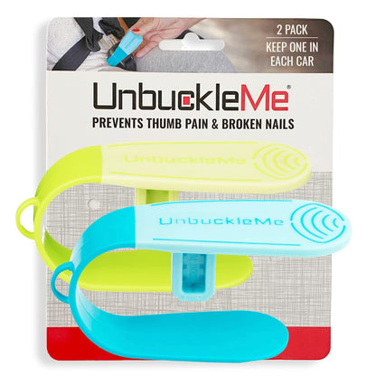 UnbuckleMe Car Seat Buckle Release Tool (As Seen on Shark Tank) - Easy Opener Aid for Arthritis, Long Nails, Older Kids - Button Pusher for Infant, Toddler, Convertible Car Seats (2 Pack, Blue & Red)