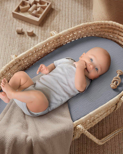 Blissful Diary Muslin Bassinet Sheets for Baby Girls Boys, Boho Soft Cotton Fitted for Oval Hourglass Rectangle Mattress, 2 Pack(Sunshine&Brown)