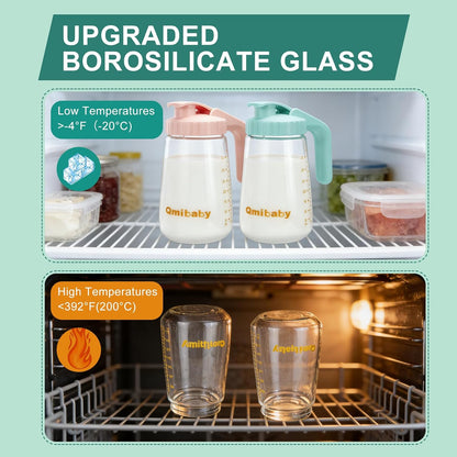 Breast Milk Storage Pitcher 34oz, Borosilicate Glass Breast Milk Container with Leakproof Lid & Handle, BPA Free Fridge Freezer Safe Breastfeeding Essentials for New Mom (Green)