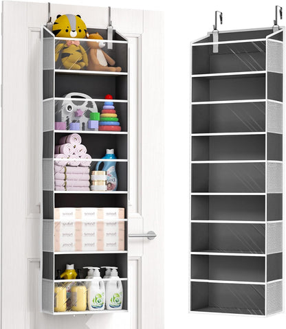 ULG 1 Pack Over Door Organizer with 5 Large and 10 Mesh Side Pockets, 44 lbs Weight Capacity Hanging Storage with Clear Window Kids Toys, Shoes, Diapers, Dark Grey, 5 Layers