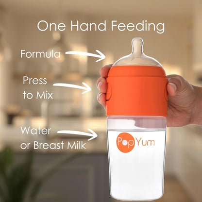 PopYum 9 oz Blue Anti-Colic Formula Making Baby Bottles, 3-Pack with #2 Medium Flow Nipples, 260 ml, BPA-Free, Natural Latch, Mixing, Dispenser