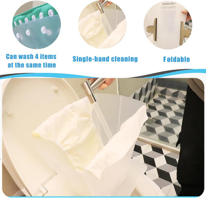 Cloth Diaper Sprayer Splatter Shield for Toilet, Snap Button Diaper Holder & Clips, Foldable Diaper Spray Bucket for Hands-Free Mess-Free Cleaning