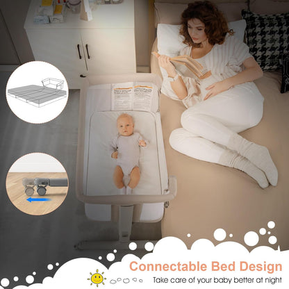 INFANS 3 in 1 Baby Bassinet, Bedside Sleeper for Newborn, Folding Crib with Mattress, Travel Bag, Wheels, 4-Sided Mesh, Easy to Assemble Cradle Co Sleeper Stationary, Rock (Dark Grey)