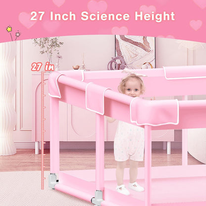 Pink Baby Playpen 50x50 Inches Playpen for Little Princess Play Yards Indoor & Outdoor Sturdy Safety Baby Girls Play Pen with Soft Breathable Mesh Toddlers Activity Center with Anti-Slip Base