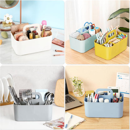 Multiuse Caddy Organizer with Handle, Portable Divided Plastic Tote Bin - Art Craft, Stationary Pen Marker Crayons, Makeup Hair Supplies Storage - Bathroom, Classroom, Dorm, Office, Desk Holder - Pink