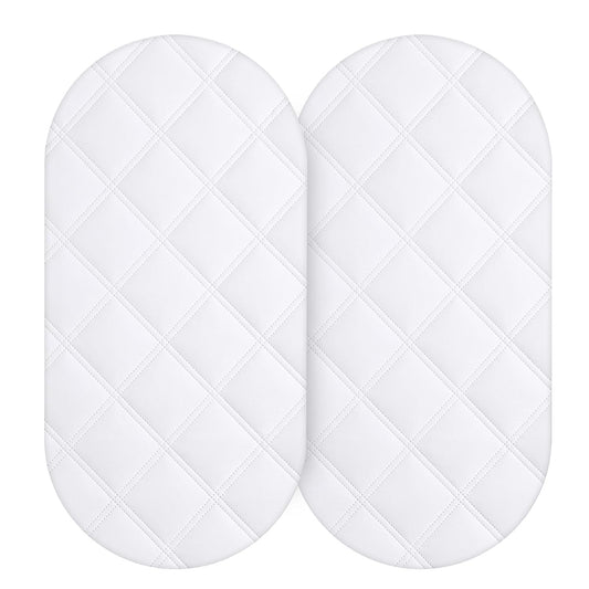 Yoofoss Waterproof Bassinet Mattress Pad Cover 2 Pack Fit for Rectangle Bassinet Mattress, Baby Bassinet Mattress Protector for Boys and Girls 34X19in