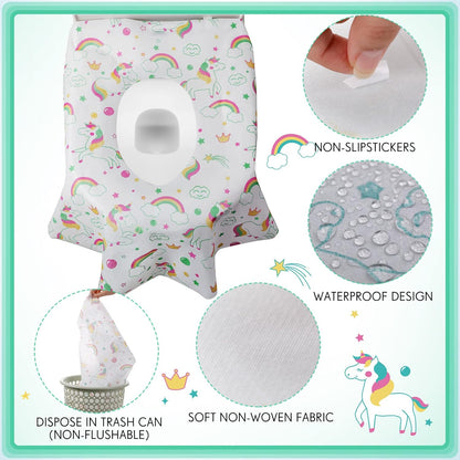 50 Packs Disposable Toilet Seat Covers Extra Large Individually Wrapped for Kids and Adults, Portable Non Slip Waterproof Potty Seat Covers for Toddlers Potty Training, Travel (Rainbow)