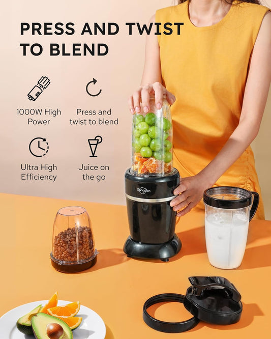 Sangcon 1000w Smoothie Blender for Kitchen, Blender for Smoothies, with 24oz/19oz/10oz Bpa-Free Cups – Upgraded Portable Personal Blenders for Shakes, Frozen fruit, Baby Food, Spice Grinding & More