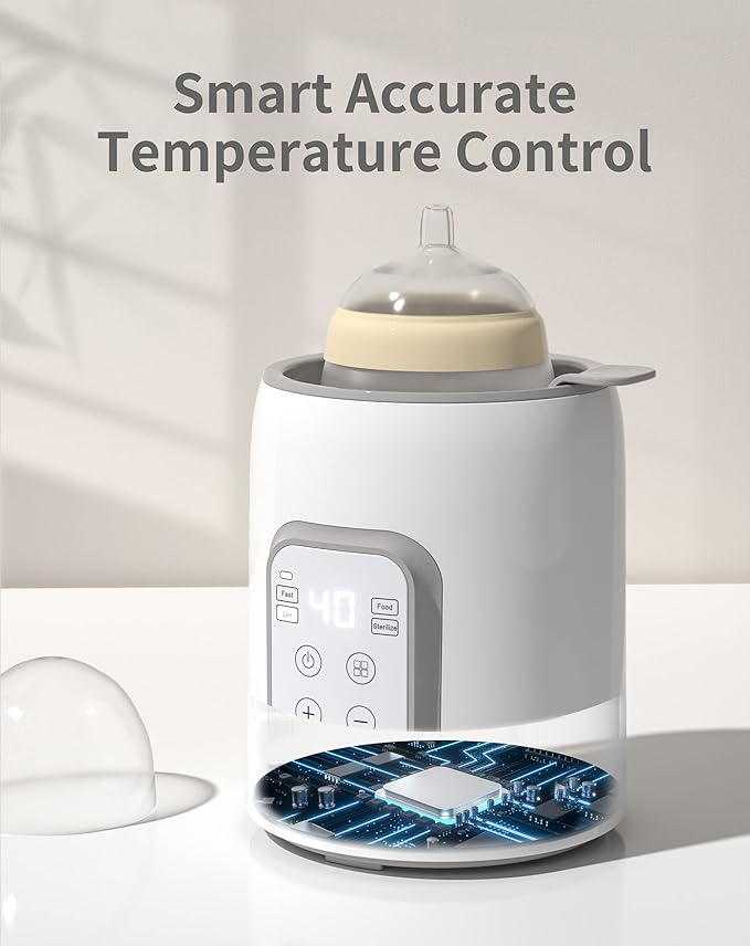Bottle Warmer, Grownsy 8-in-1 Fast Baby Bottle Warmer with Timer, Safe for Breastmilk Nutrients, Accurate Temperature Control, with Defrost, Sterili-zing, Keep Warm, Heats Baby Food & Bottles