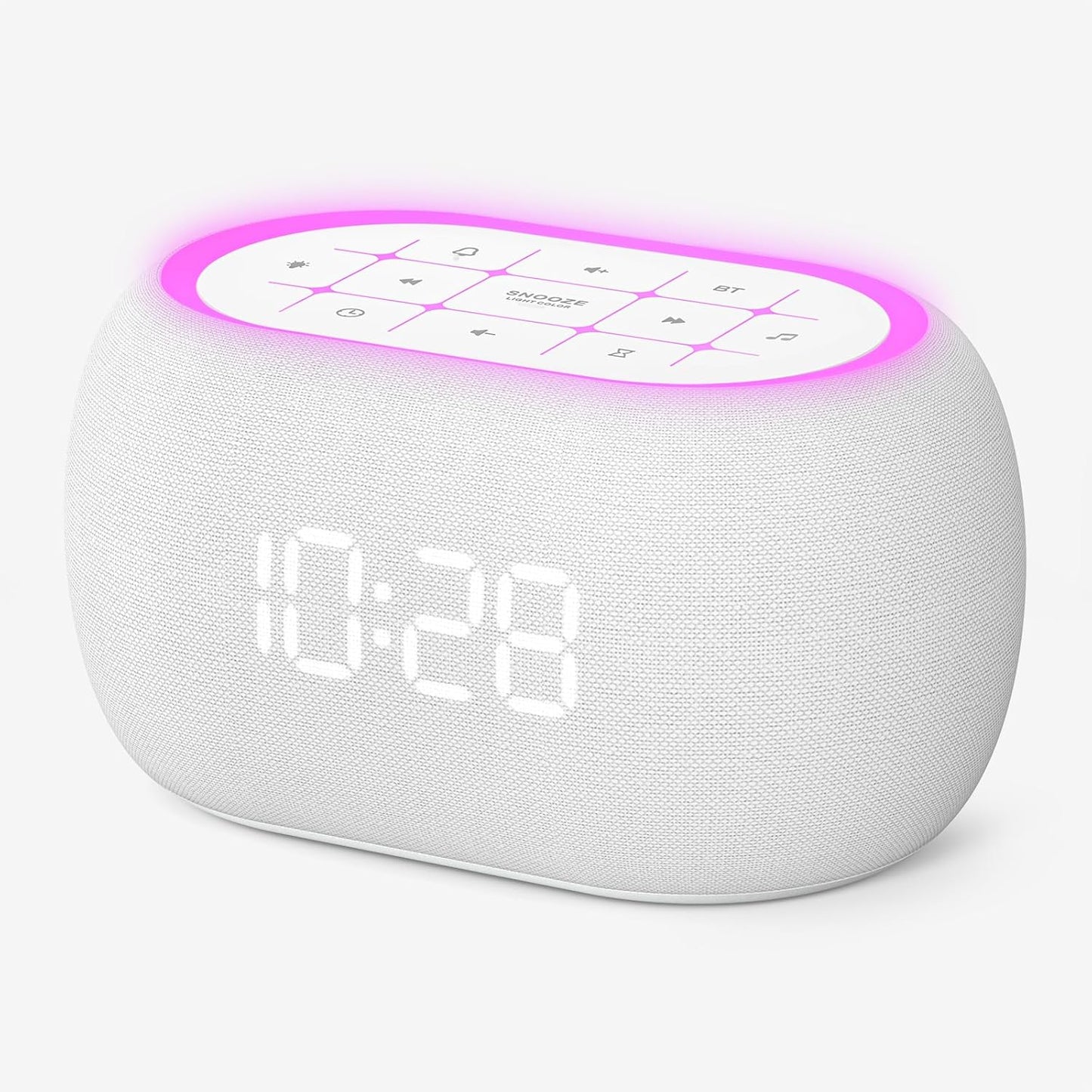 ANJANK White Noise Sound Machine Alarm Clock with Bluetooth Speaker, Hi-Fi Stereo Sound, 21 Soothing Sounds/7 Night Lights, 0-100% Dimmer/Sleep Timer, Soother for Teens Kids Girls, Bedroom, Pink