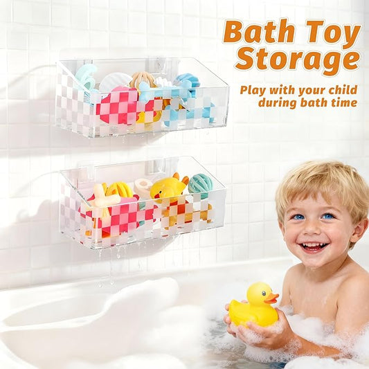 Bath Toy Storage Holder, Bathtub Toy Storage Quick-Dry, Clear Bath Toy Holder for Tub, Bath Toy Organizer Large Capacity, Bathroom Shower Toy Storage Holder (2pack)