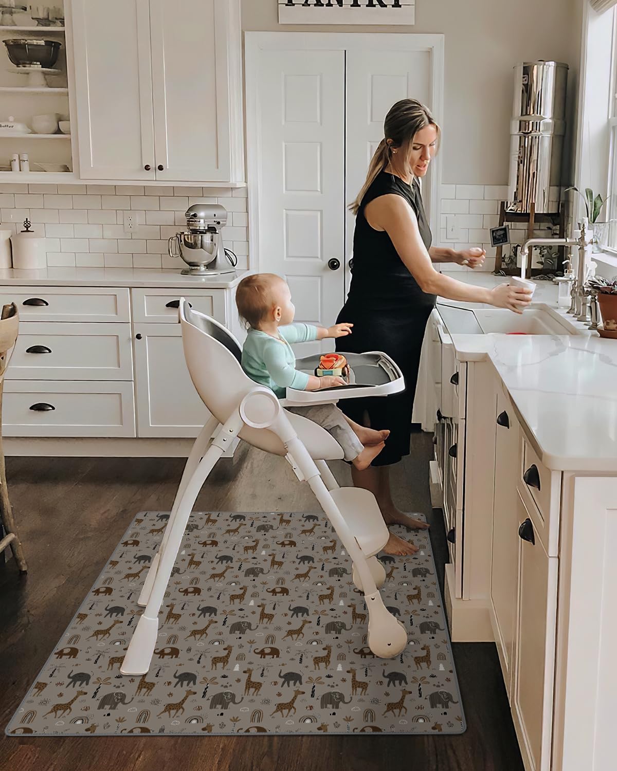 Blissful Diary Baby Splat Mat for Under High Chair, 50.4 x 50.4 Inch Wipeable Splash Mat, Waterproof and Washable, Anti-Slip Floor Protector, Retro Rainbow
