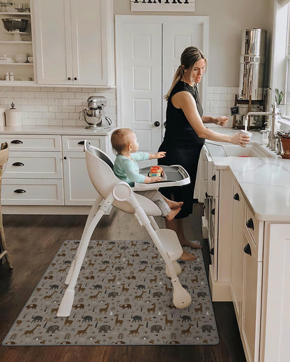 Blissful Diary Baby Splat Mat for Under High Chair, 50.4 x 50.4 Inch Wipeable Splash Mat, Waterproof and Washable, Anti-Slip Floor Protector, Retro Rainbow