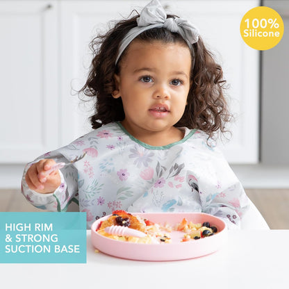 Bumkins Toddler and Baby Suction Plate, Divided Grip Dish for Babies and Kids, Baby Led Weaning, Feeding Supplies, Sticks to Tables and Highchairs, Platinum Silicone, for Chidren 6 Months, Gray