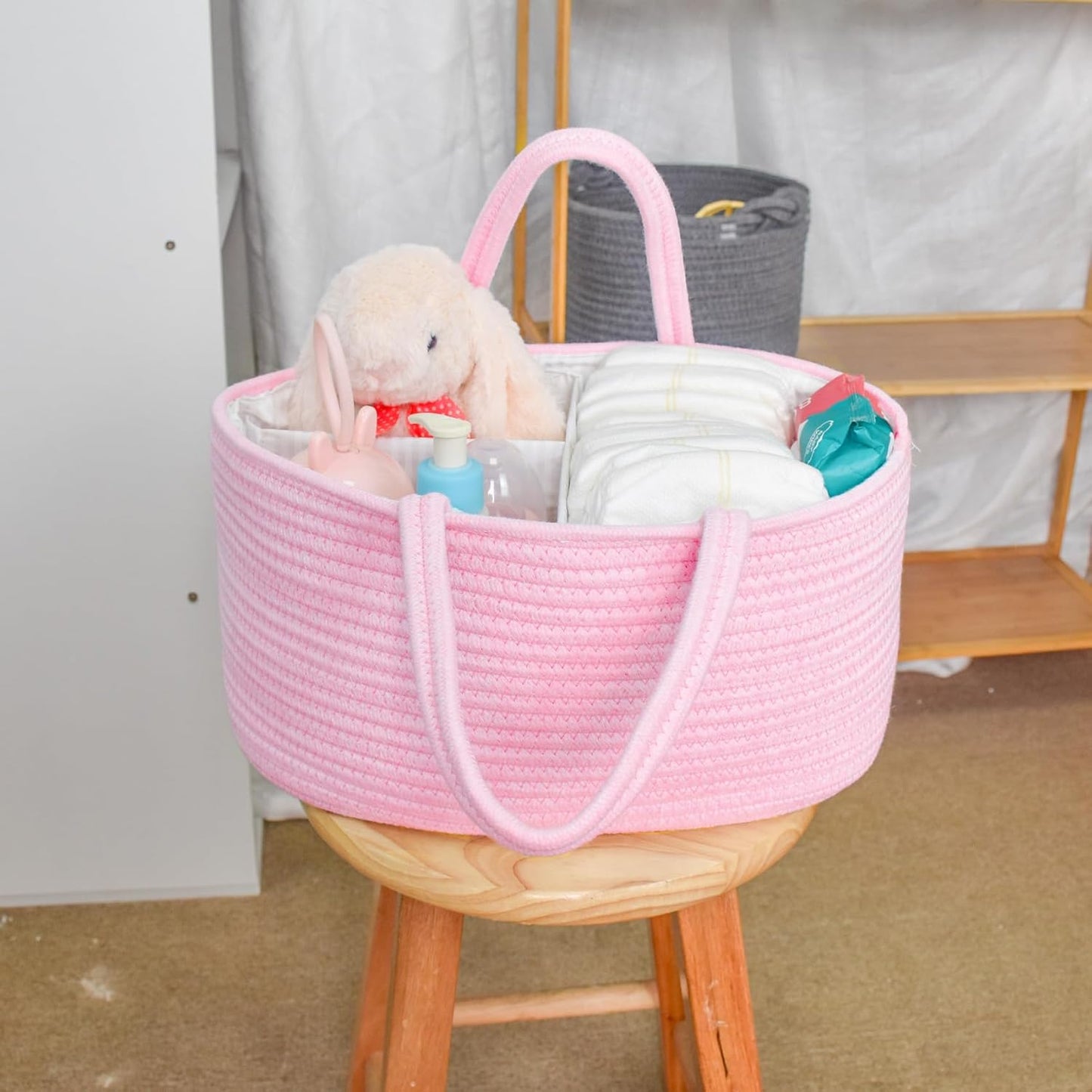 ABenkle Baby Diaper Caddy, Nursery Storage Bin and Car Organizer for Diapers and Baby Wipes, Cotton Rope Diaper Basket Caddy, Changing Table Diaper Storage Caddy