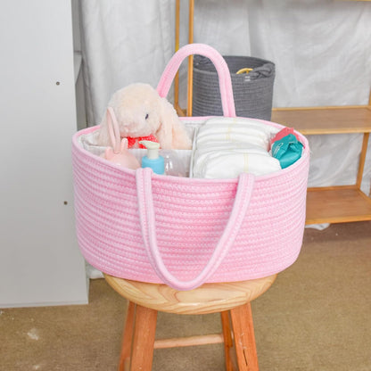 ABenkle Baby Diaper Caddy, Nursery Storage Bin and Car Organizer for Diapers and Baby Wipes, Cotton Rope Diaper Basket Caddy, Changing Table Diaper Storage Caddy