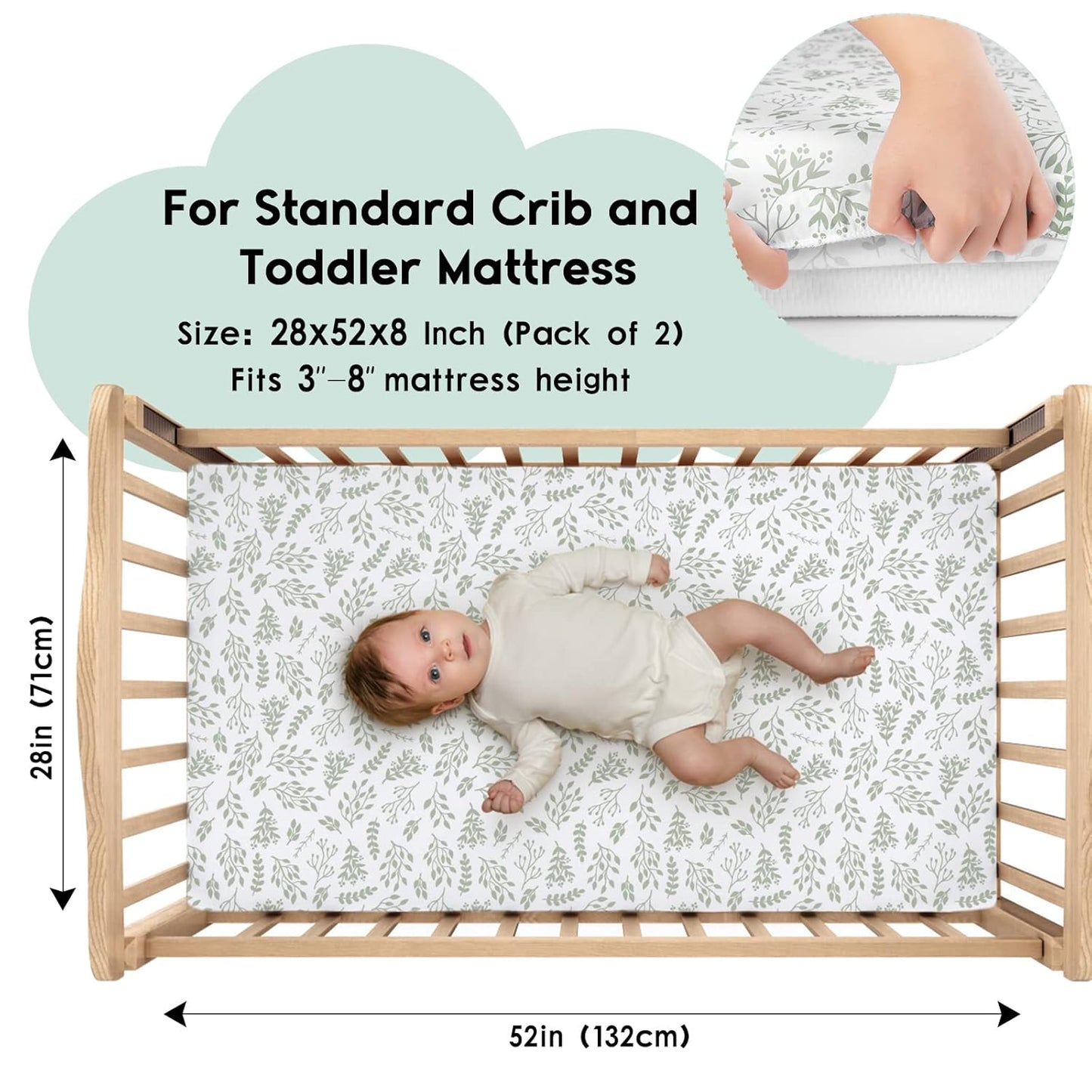 Yoofoss Pack and Play Sheets Fitted, Mini Crib Sheets 2-Pack for Pack N Play Mattress, Stretchy Playard Sheet, Soft and Breathable Green+Giraff