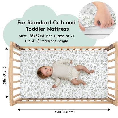 Yoofoss Pack and Play Sheets Fitted, Mini Crib Sheets 2-Pack for Pack N Play Mattress, Stretchy Playard Sheet, Soft and Breathable Green+Giraff