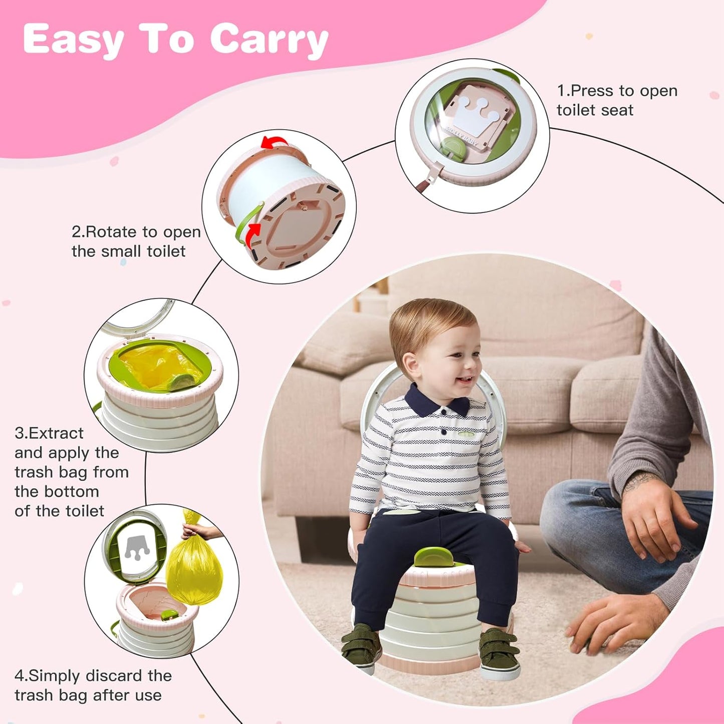 Portable Potty Chair for Toddlers with Splash-Proof Design, Foldable Travel Potty with Bag & 30 Refills - Kids Toilet for Car, Camping, Indoor - Easy Clean Baby Potty Training Seat(Red-blue)
