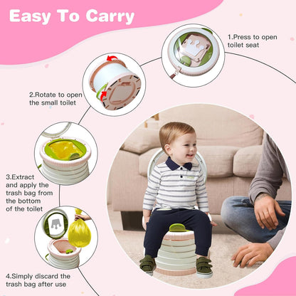 Portable Potty Chair for Toddlers with Splash-Proof Design, Foldable Travel Potty with Bag & 30 Refills - Kids Toilet for Car, Camping, Indoor - Easy Clean Baby Potty Training Seat(Red-blue)
