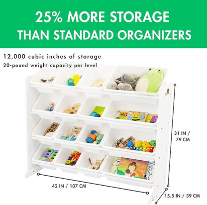 Humble Crew Toy Storage Organizer with 16 Removable Storage Bins for Kids Playroom, 4-Tier Toddler Toy Organization and Storage, White/White