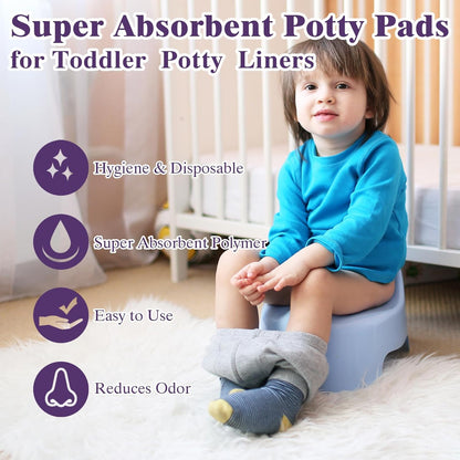 100 Packs Super Absorbent Potty Pads Disposable Potty Absorbent Pads Toilet Chair Liners for Training Toddlers for Camping Travel Outdoor