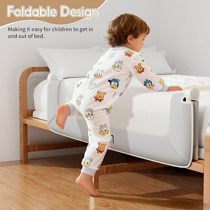 Folding Bed Rail Guard for Toddlers,Safety Toddler Bed Rails,Baby Bed Rails- U-Shape No Drilling Design, Universal Fit for Twin/Full/Queen/King/Bunk Beds (Grey, 75" L x 28" H)