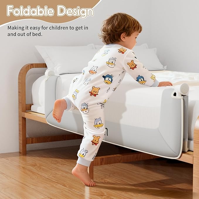Folding Bed Rail Guard for Toddlers,Safety Toddler Bed Rails,Baby Bed Rails- U-Shape No Drilling Design, Universal Fit for Twin/Full/Queen/King/Bunk Beds (Grey, 43" L x 28" H)