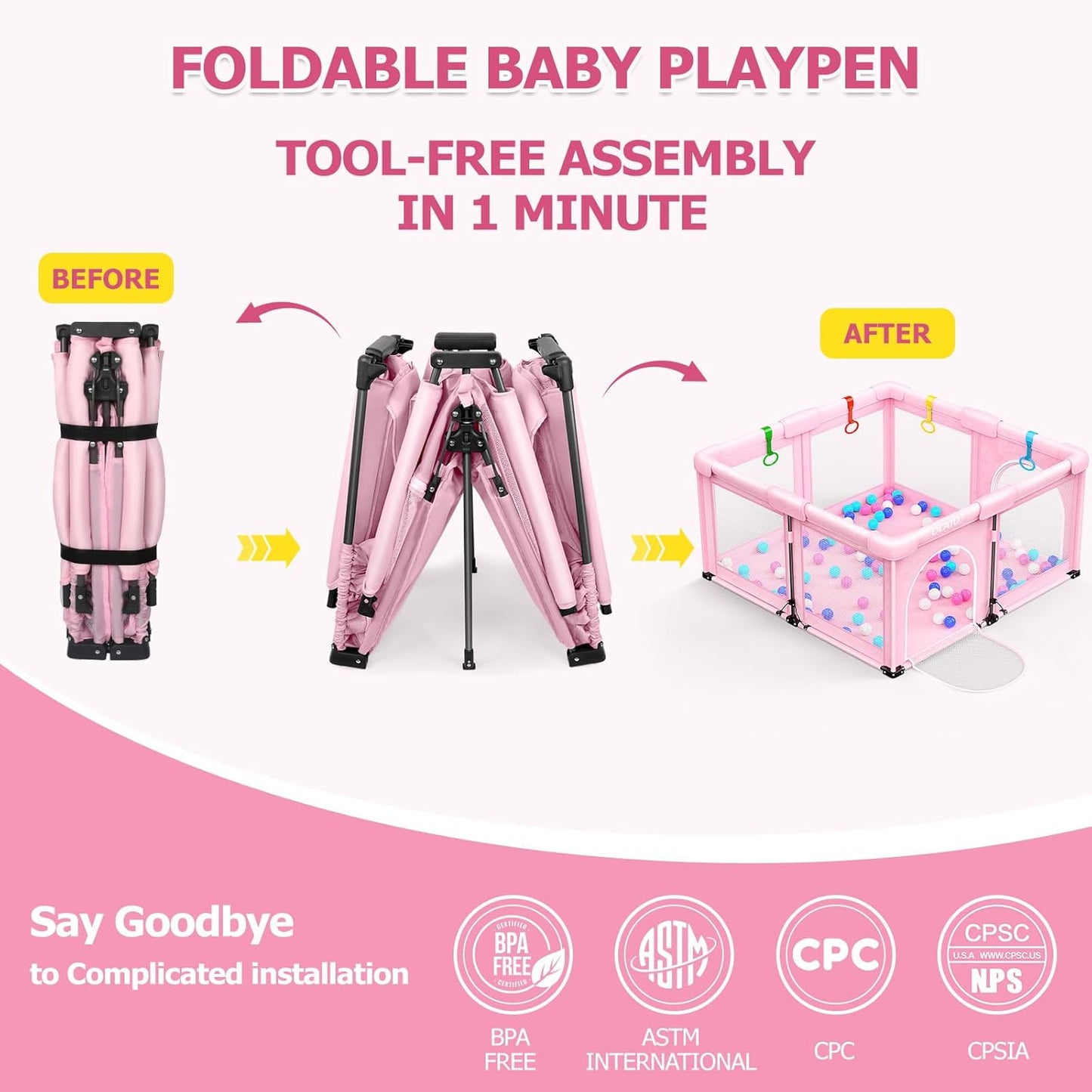 OCATO Baby Playpen Play Pen: Foldable Playpen for Babies and Toddlers Playard for Indoor Outdoor Activity Center Game Fence Safety Area Toddler Play Pen for Babies 6-12 Months Baby Gifts (50" × 50")