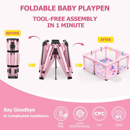 OCATO Baby Playpen Play Pen: Foldable Playpen for Babies and Toddlers Playard for Indoor Outdoor Activity Center Game Fence Safety Area Toddler Play Pen for Babies 6-12 Months Baby Gifts (50" × 50")