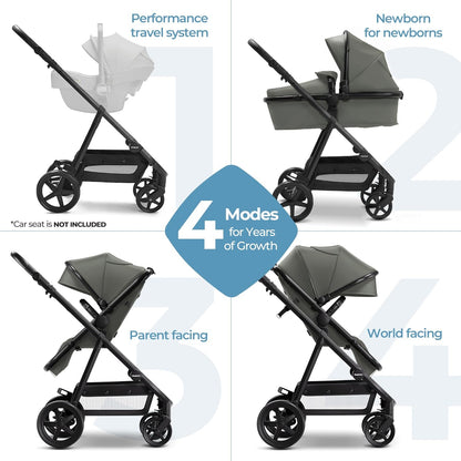 Mompush Baby Stroller, Convertible 2-in-1 with Bassinet Option, Infant Car Seat Compatible, Includes Adapter - Sturdy Full-Size Infant Stroller for Family Adventures