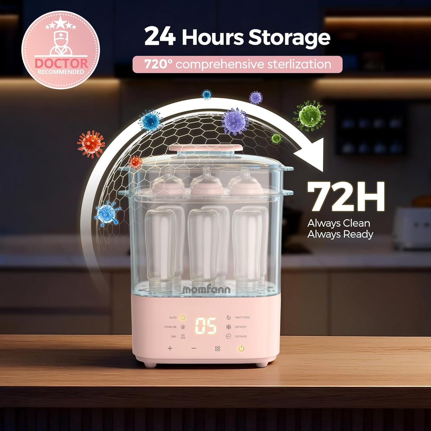 Bottle Sterilizer and Dryer, All-in-One Electric Steam Sterilizer Bottle Sanitizer for Baby Bottles, Pump Parts Accessories Newborn Essential (Blue)