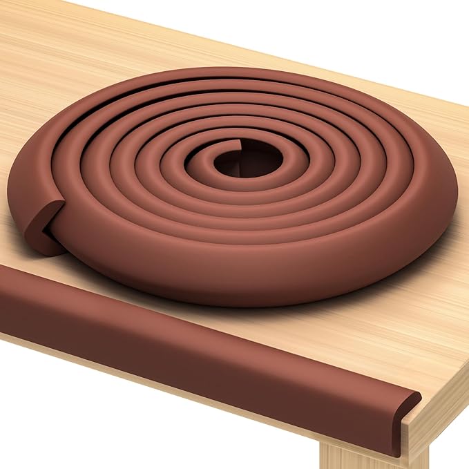 Premium 12ft Edge Protector for Baby, Odorless & Waterproof Foam Cushion with 3M Adhesive Tape, Non-Toxic to Baby Proof Corners and Edges, Wall Corner Protector & Desk Edge Cushion Brown