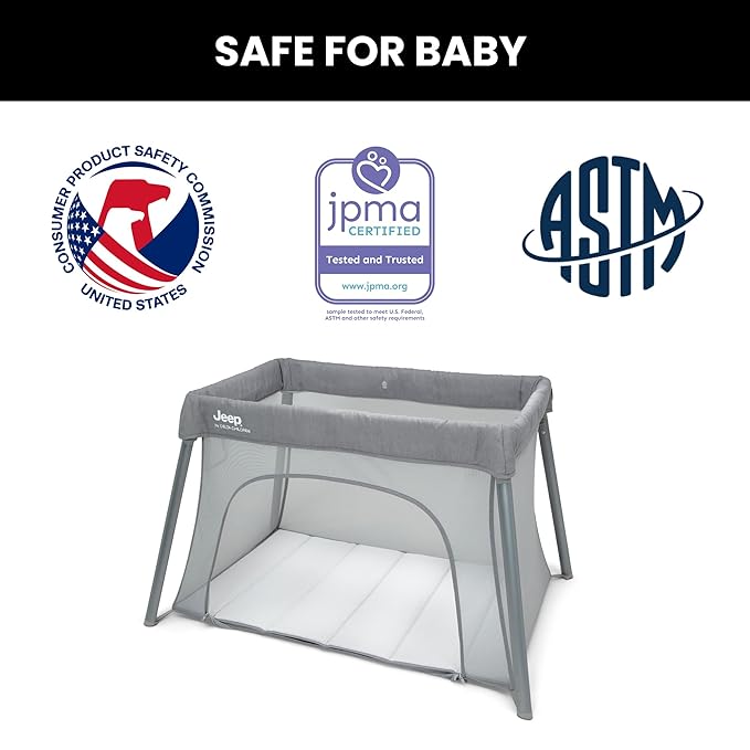 Jeep Horizon Compact Travel 2-in-1 Play Yard and Bassinet, Light Grey