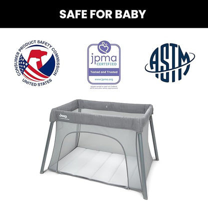 Jeep Horizon Compact Travel 2-in-1 Play Yard and Bassinet, Light Grey