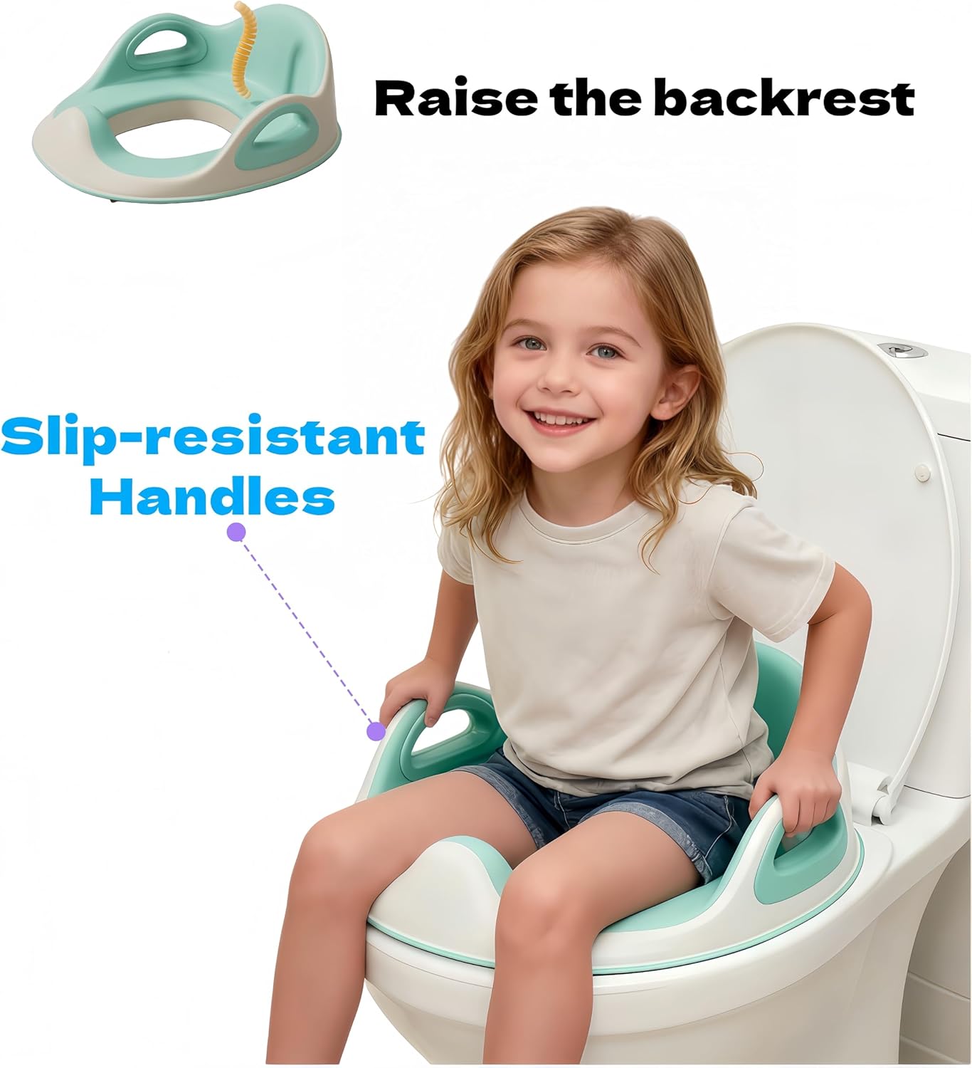 Potty Training Seat for Boys and Girls – Baby Potty Training Seat with Detachable Soft Cushion Sturdy Handle and Backrest，Toddler Potty Training Toilet Seat for Kids, Splash Guard for Toilet Toddler