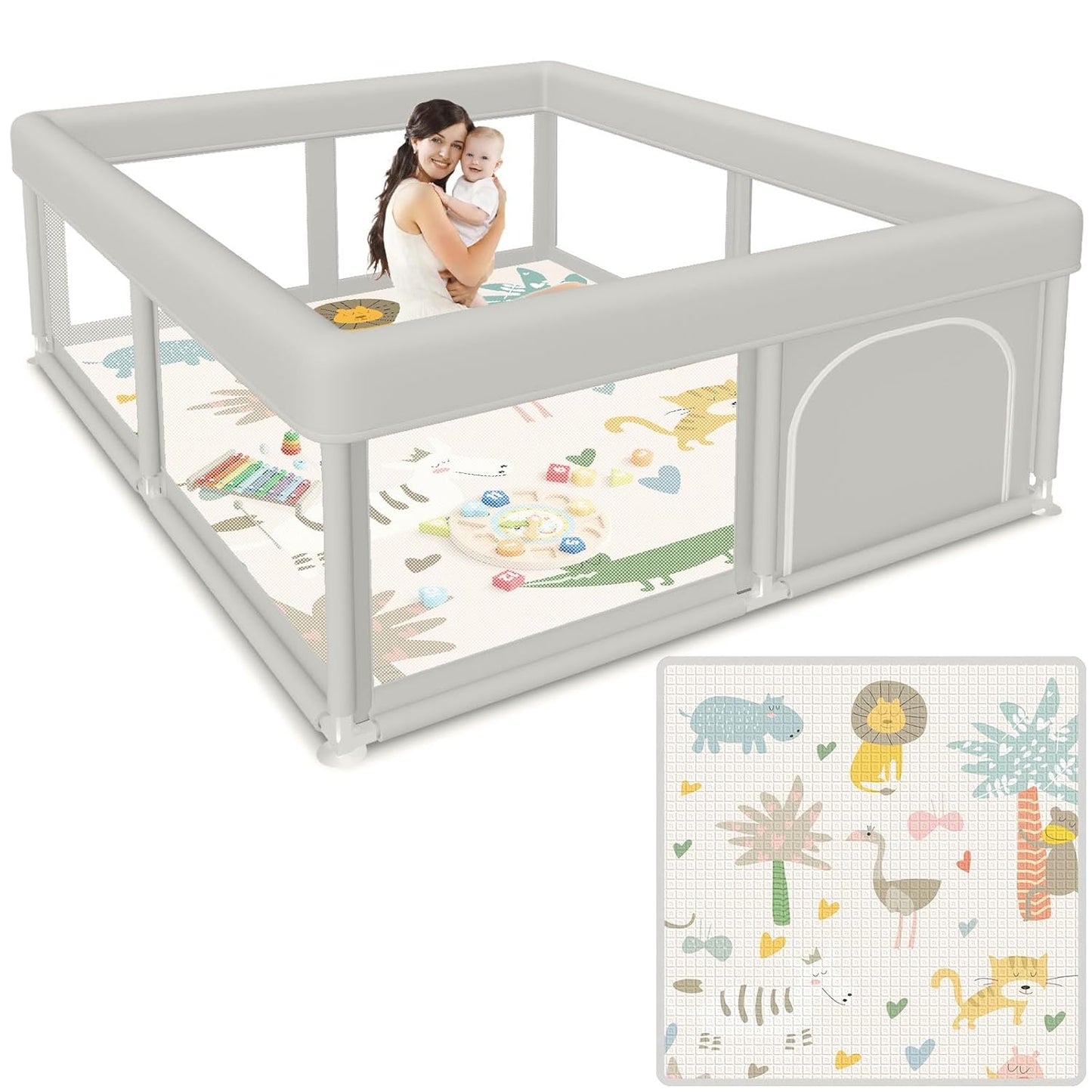 besuhot Baby Playpen Extra Large Play Yard 74" x 50" Playpen for Babies and Toddlers with Anti-Slip Suckers and Zipper Gate, Safety Baby Activity Center for Indoor & Outdoor