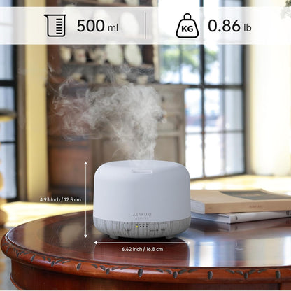 ASAKUKI Essential Oil Diffuser for Home, 500ML Aromatherapy Diffuser Humidifier with Remote Control, 7 Color LED Lights, Quiet Cool Mist Diffuser for Bedroom, Office, Gift for Mom (Yellow)