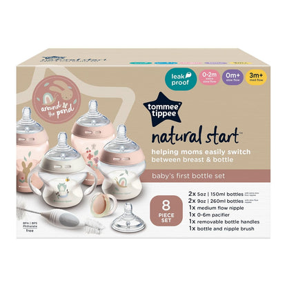 Tommee Tippee Natural Start 12 Piece BPA Free Bottle Set, Includes 2 x 5 oz, 3 x 9 oz, 1 x 11 oz Bottles, Newborn 0+ Months, Slow, Medium & Thicker Flow Breast-Like Nipples, Cleaning Brush, Clear