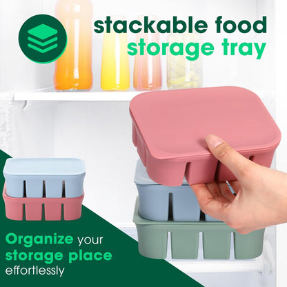 Mimorou 3 Pack Baby Food Freezer Tray with Lids 2.8 oz x 12 Cups Silicone Baby Food Storage Container Ice Cube Freezer Molds for Homemade Vegetable Fruit Purees Snack(12 Cups,White, Yellow, Brown)