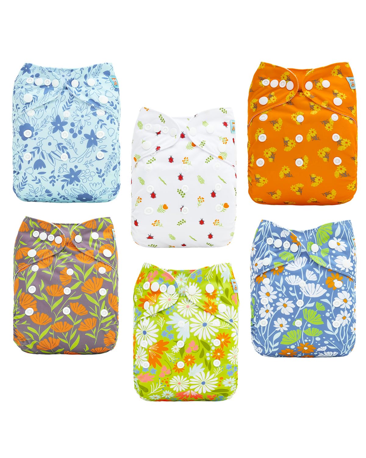 ALVABABY Baby Cloth Diapers 6 Pack with 12 Inserts Cloth Diaper Covers Adjustable Washable Reusable for Baby Girls and Boys