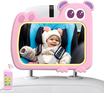 2-in-1 Baby Car Mirror with Lights & Soft Sounds, Cry Detector, Clear Night View, 360° Rotation, Shatterproof, Rear Facing Baby Car Seat Mirror with Remote Control, Perfect Baby Shower Gifts (Green)