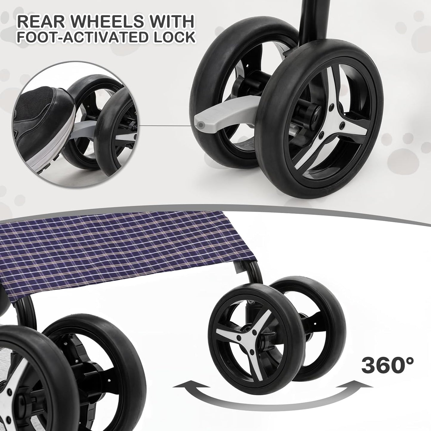 MoNiBloom 4 Wheels Pet Stroller, Easy-Fold Puppy Cage Jogger Stroller with Sun Cover, Pad and Rear Storage Bag, Breathable and Visible Mesh for Small/Medium Pets up to 22 lbs, Black